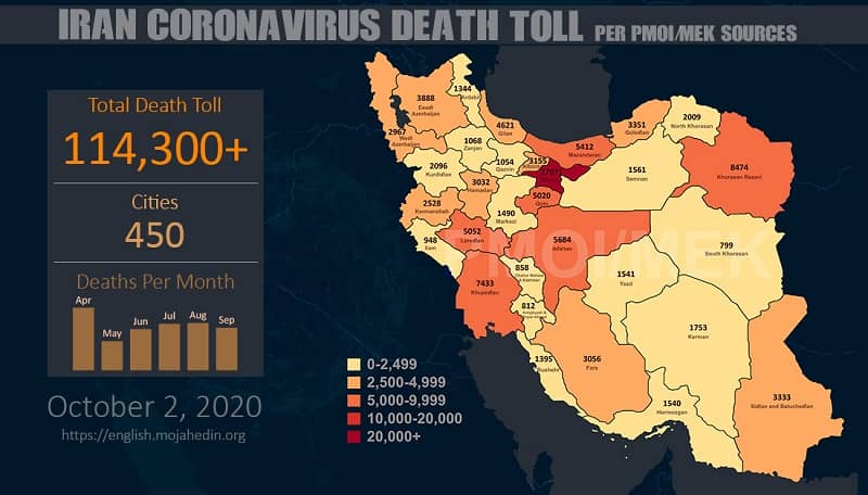Iran : Plus de 114.300 décès dus au coronavirus dans 450 villes