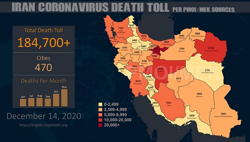 Iran : Plus de 184.700 décès dus au coronavirus dans 470 villes d’Iran