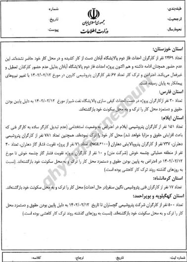 Des dissidents iraniens révèlent que le ministère du Renseignement surveille de près les manifestations dans le secteur du pétrole et du gaz