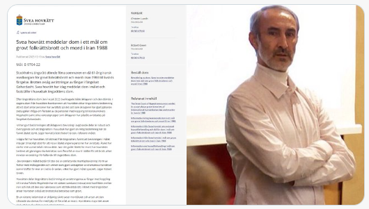 La Commission judiciaire du CNRI salue la décision de la Cour d’appel suédoise dans l’affaire Hamid Noury