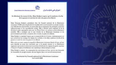 Se félicitant du cessez-le-feu, Mme Radjavi espère qu’il conduira à la fin de la guerre et ouvrira la voie à la paix et la liberté